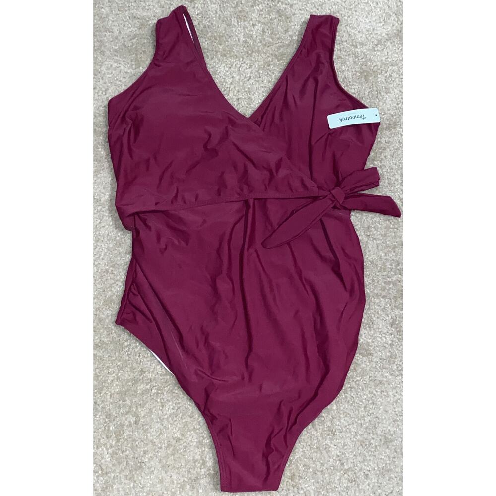 Tempotrek Maternity Swimsuit One Piece Elegant V Neck Burgundy Size X-Large NEW